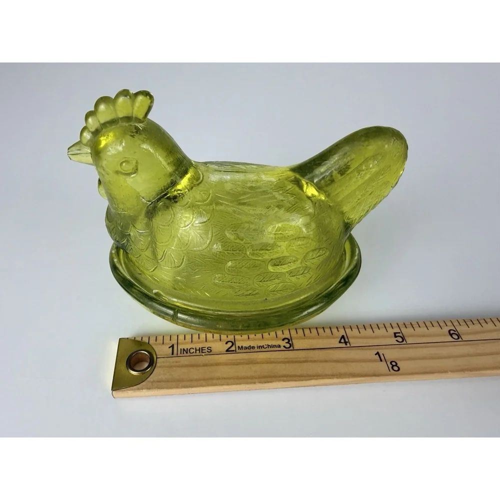 MCM Mini Olive Green Glass Hen On Nest Covered Dish Trinket Salt Cellar Cottage